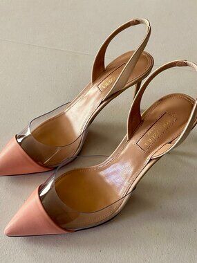 Aquazzura So Nude 85 Flesh Calfskin and PVC slingback Pumps